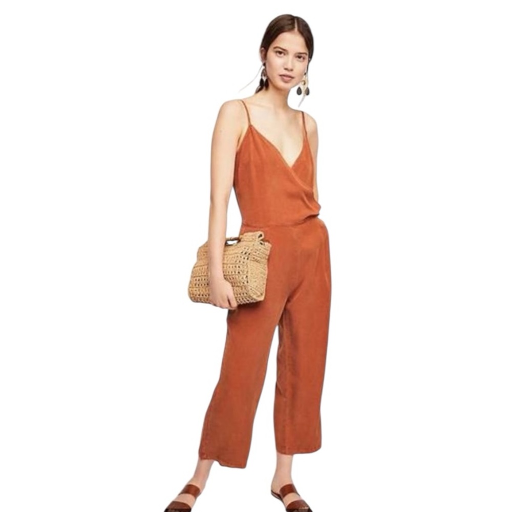 Free People Jade Jumpsuit Caraway Wrap Wide Leg Lyocell Size 12 Boho - Picture 2 of 10